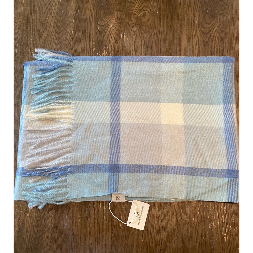 SOFT BLUE Checkered Scarf NWT